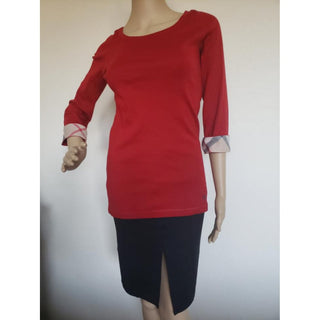 Burberry Red Nova Check Trim Longsleeve Top M sz