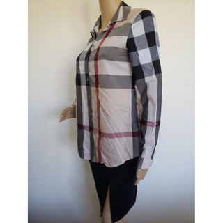 Burberry Brown Beige Multicolor Exploded Check Print Shirt XS