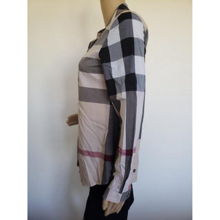 Burberry Brown Beige Multicolor Exploded Check Print Shirt XS