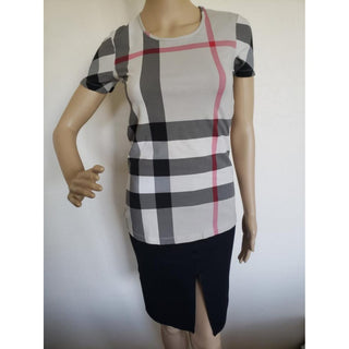 Burberry Beige Multicolor Exploded Check Plaid Top S sz