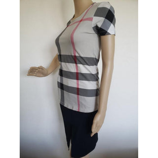 Burberry Beige Multicolor Exploded Check Plaid Top S sz