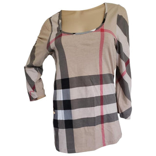 Burberry Brown Multicolor Exploded Check Plaid Top M sz