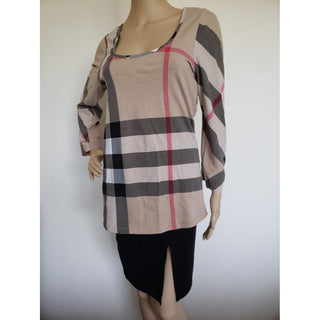 Burberry Brown Multicolor Exploded Check Plaid Top M sz