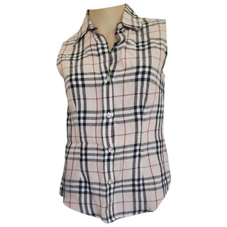 Burberry Beige Multicolor Nova Check Linen Top 4 US