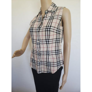 Burberry Beige Multicolor Nova Check Linen Top 4 US