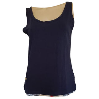 Burberry Navy Blue Nova Check Trim Sleeveless Top M sz