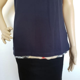Burberry Navy Blue Nova Check Trim Sleeveless Top M sz
