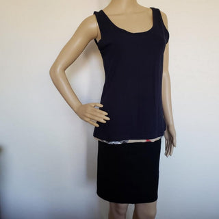 Burberry Navy Blue Nova Check Trim Sleeveless Top M sz