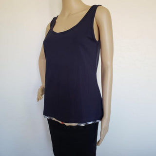Burberry Navy Blue Nova Check Trim Sleeveless Top M sz