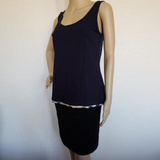 Burberry Navy Blue Nova Check Trim Sleeveless Top M sz