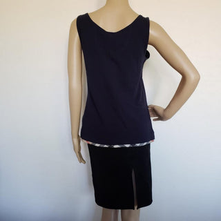 Burberry Navy Blue Nova Check Trim Sleeveless Top M sz