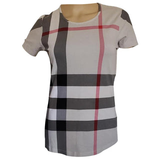 Burberry Beige Multicolor Exploded Check Plaid top M sz