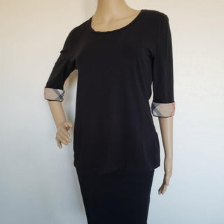 Burberry Black Nova Check Trim Longsleeve Top M sz