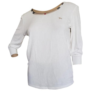 Burberry White Nova Check Trim Longsleeve Top L sz
