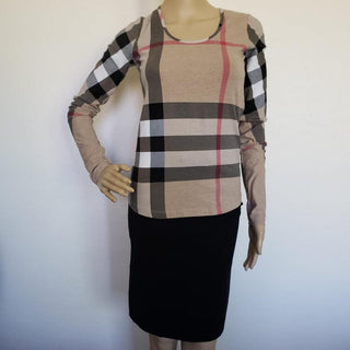 Burberry Brown Multicolor Exploded Check Plaid Top S sz