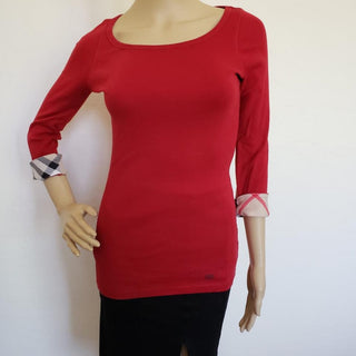 Burberry Red Nova Check Trim Longsleeve Top M sz