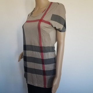 Burberry Brown Multicolor Nova Check Shortsleeve Top S sz