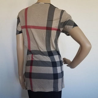 Burberry Brown Multicolor Nova Check Shortsleeve Top S sz