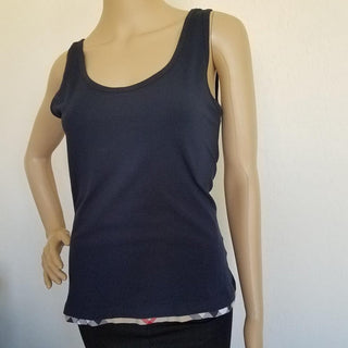 Burberry Navy Blue Nova Check Trim Sleeveless Top S sz