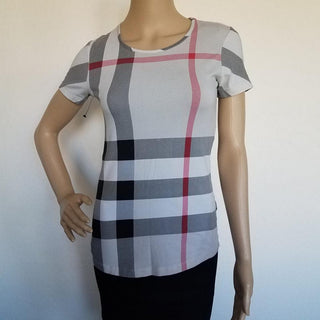 Burberry Beige Multicolor Exploded Check Plaid Top S sz