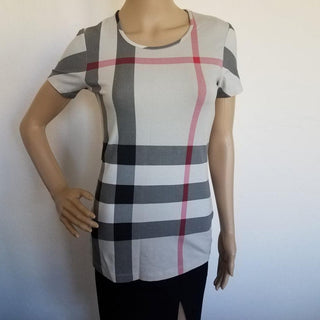 Burberry Beige Multicolor Exploded Check Plaid Top S sz