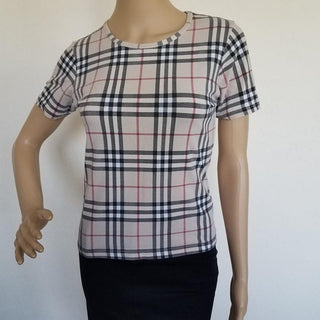 Burberry Beige Multicolor Nova Check Plaid Top S sz