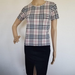 Burberry Beige Multicolor Nova Check Plaid Top S sz