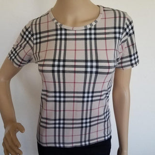 Burberry Beige Multicolor Nova Check Plaid Top S sz