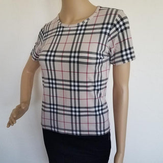 Burberry Beige Multicolor Nova Check Plaid Top S sz
