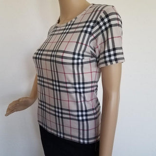 Burberry Beige Multicolor Nova Check Plaid Top S sz