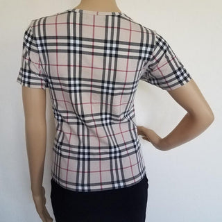 Burberry Beige Multicolor Nova Check Plaid Top S sz