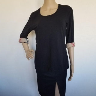 Burberry Black Nova Check Trim Long sleeve Top M sz
