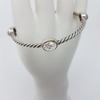 David Yurman Sterling Silver Crystal Quartz stations cable bangle