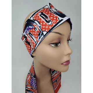 Louis Vuitton red multicolor LV Monogram Trunks and Bags Silk Bandeau