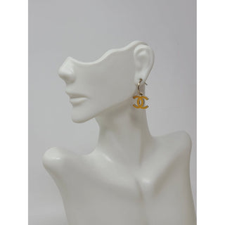 Chanel Silver-tone Orange Enamel Interlocking CC Charm earrings