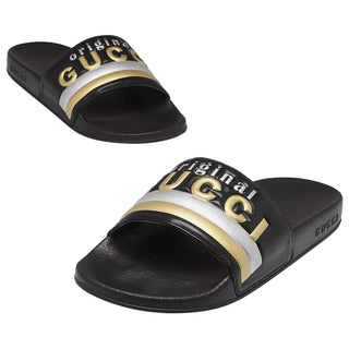 Gucci Double G logo black rubber sandals 38 sz