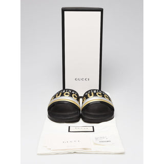 Gucci Double G logo black rubber sandals 38 sz