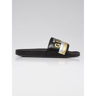 Gucci Double G logo black rubber sandals 38 sz
