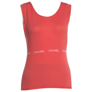 Cute Chanel Coral pink Logo Printed Sleeveless Top M sz