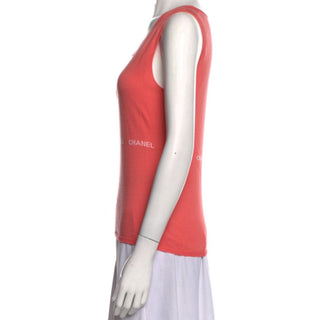 Cute Chanel Coral pink Logo Printed Sleeveless Top M sz