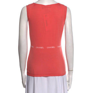 Cute Chanel Coral pink Logo Printed Sleeveless Top M sz