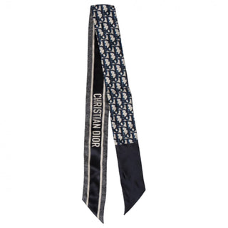 Christian Dior Blue Ivory Mitzah Dior Oblique silk twilly scarf