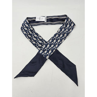 Christian Dior Blue Ivory Mitzah Dior Oblique silk twilly scarf
