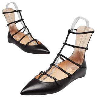 Christian Louboutin black leather strappy pointed-toe flats 39.5 EU