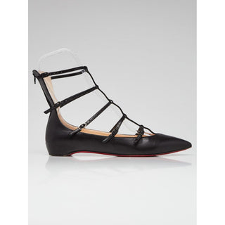 Christian Louboutin black leather strappy pointed-toe flats 39.5 EU