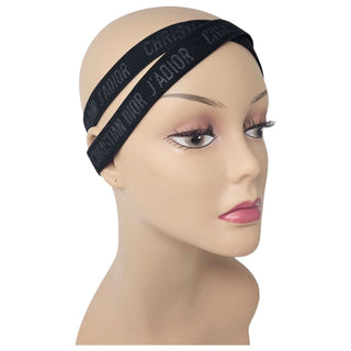 Christian Dior Black Elastic J'Adior Monogram Headband M sz