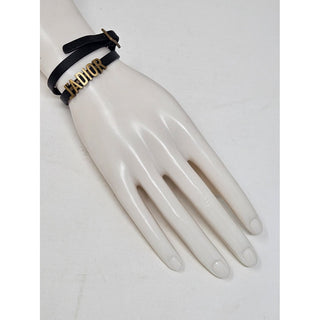 Christian Dior Black Leather J'Adior Gold-tone Charm Wrap Bracelet