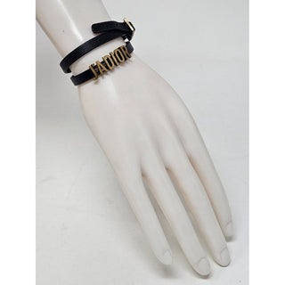 Christian Dior Black Leather J'Adior Gold-tone Charm Wrap Bracelet