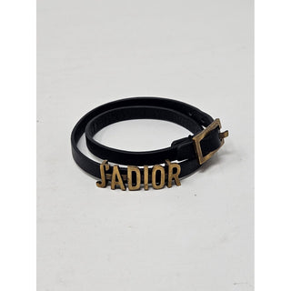 Christian Dior Black Leather J'Adior Gold-tone Charm Wrap Bracelet