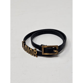 Christian Dior Black Leather J'Adior Gold-tone Charm Wrap Bracelet